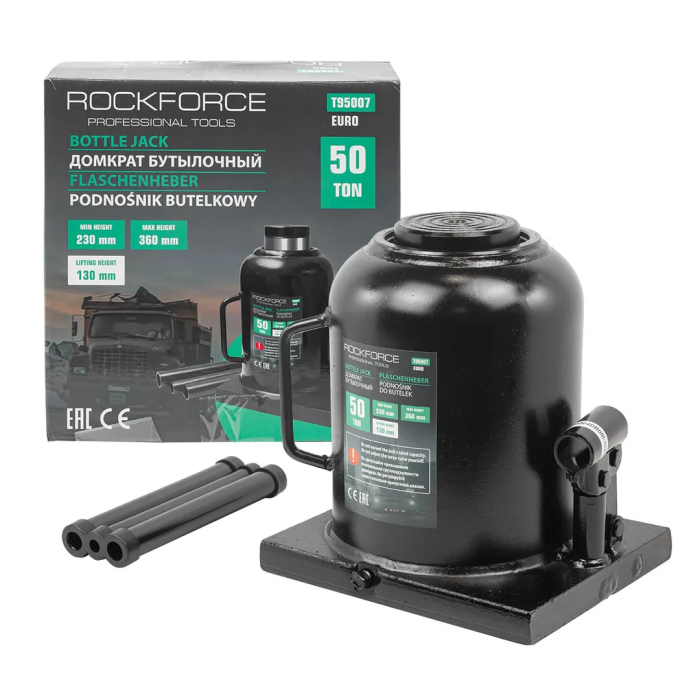 Домкрат бутылочный 50 т, 230-360 мм, низкопрофильный RockForce RF-T95007(Euro)