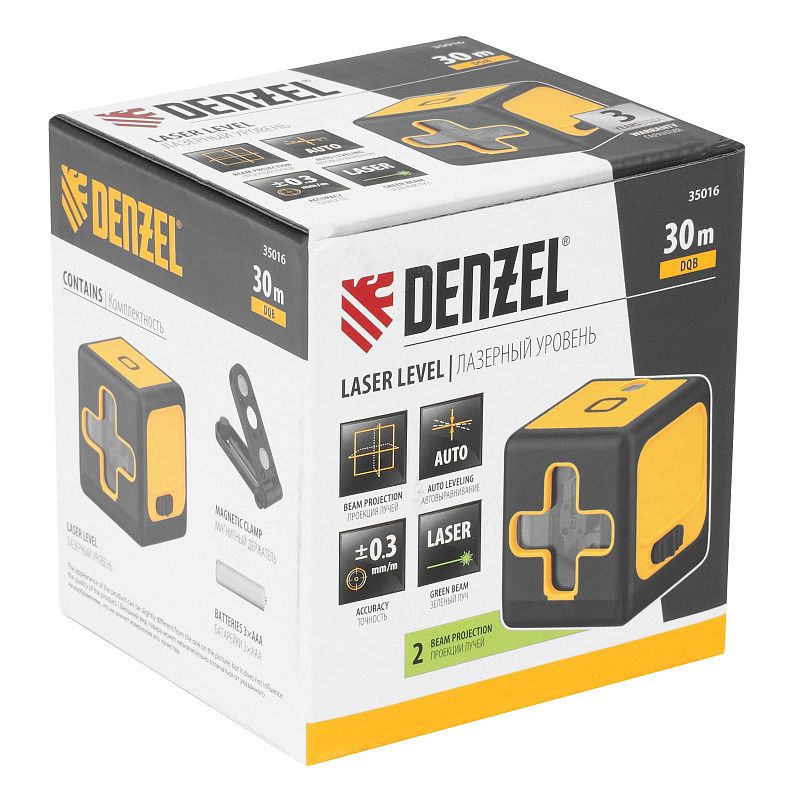Лазерный уровень DQB, 30 м, зеленый луч, батарейки, сумка Denzel 35016