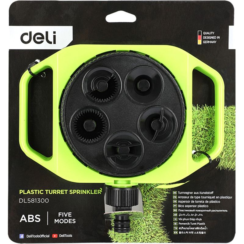 Дождеватель-разбрызгиватель Deli GS EDL581300, 3/4", 5 функций, круговой, ударопрочный пластик, черный, зеленый