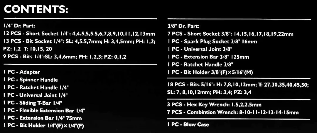 Набор инструментов 82 пр. 1/4''&3/8'' 6-гр JCB JCB-4821-5DS