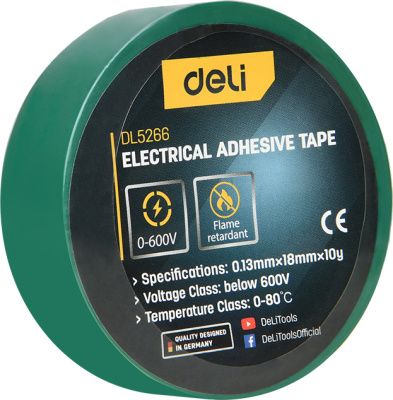 Изолента ПВХ "Deli", 130 мкм, зеленый