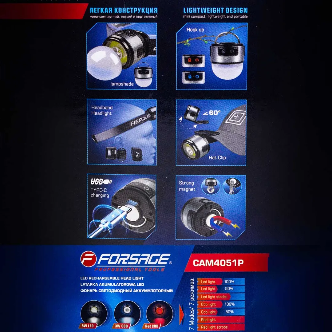 Фонарь светодиодный аккумуляторный Forsage F-CAM4051P