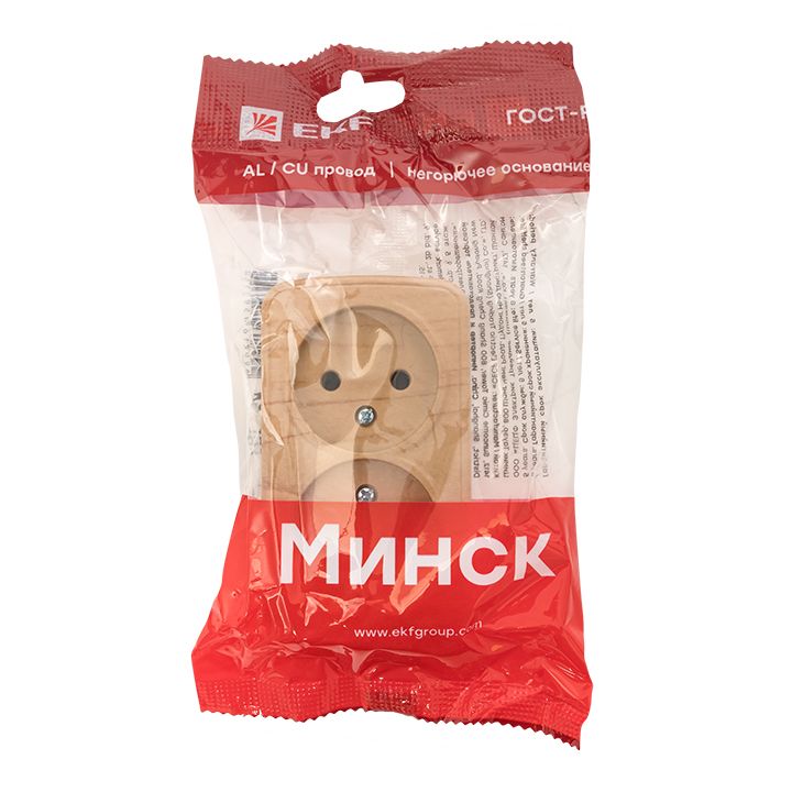 Розетка 2-местная ОП Минск 10А без заземления светлое дерево EKF EGR10-102-30