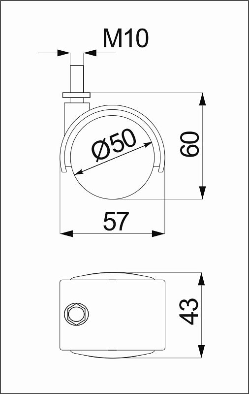 Колесо двойное d50мм трубы d25 (512А) М10, черный AKS 14311