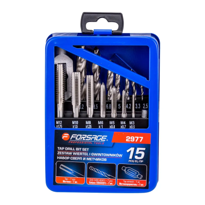Набор сверл и метчиков 15 пр Forsage F-2977