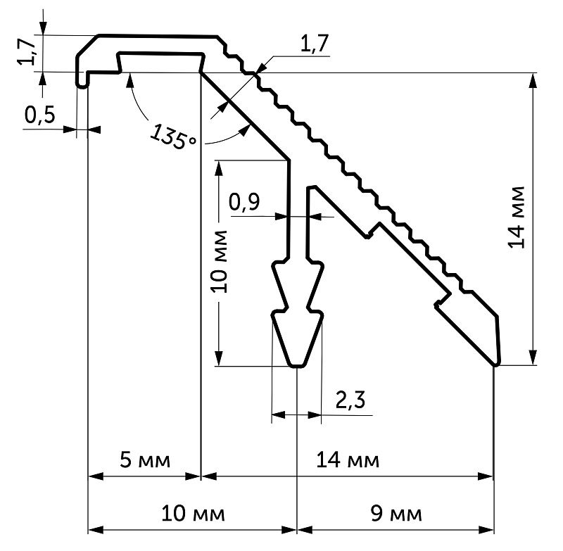 Ручка-профиль алюм. врезная KASKAD-18, 3м, серебро AKS 124141
