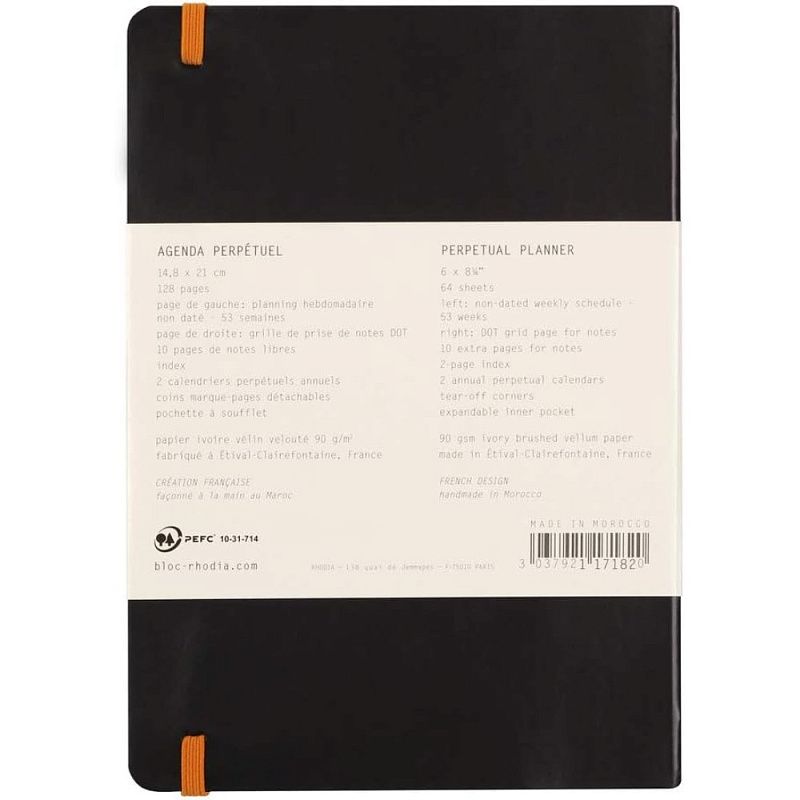 Еженедельник недатированный Clairefontaine Rhodia "Rhodiarama Perpetual", 148x210 мм, 128 страниц, черный