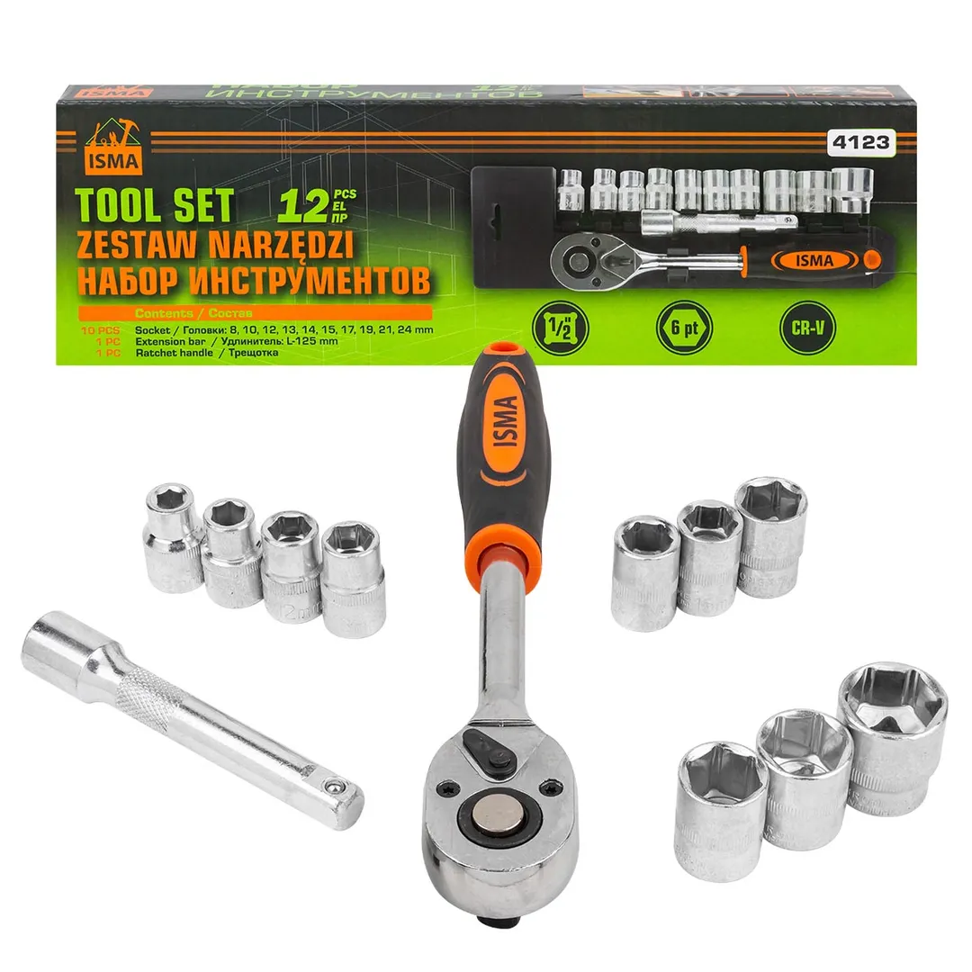 Набор головок 8-24 мм 12 пр. 1/2'', 6-гр. ISMA ISMA-4123