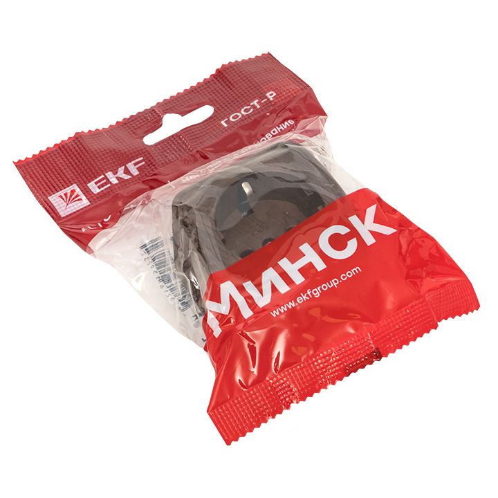 Розетка 1-местная ОП Минск 16А с заземлением тёмное дерево EKF EGR16-028-40