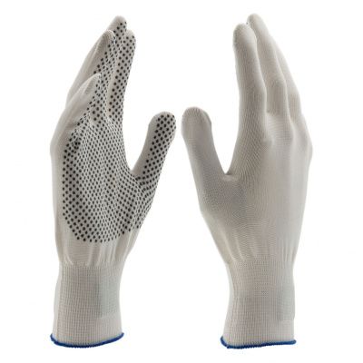Перчатки Нейлон, ПВХ точка, 13 класс, белые, XL Россия 67847