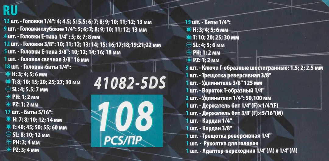 Набор инструментов 108 пр. 1/4''&3/8'' 6-гр. ISMA ISMA-41082-5DS