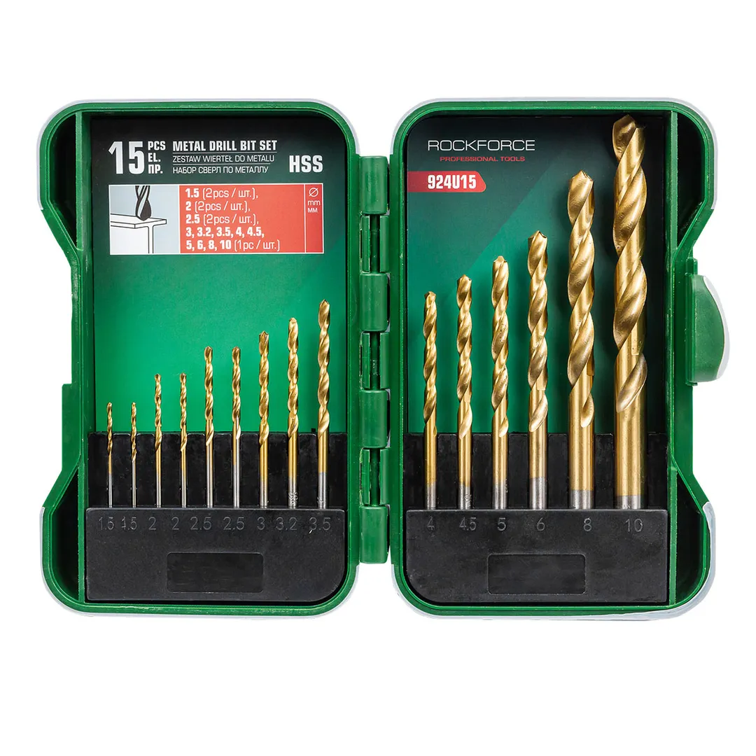 Набор сверл по металлу 1,5-10 мм 15 пр RockForce RF-924U15