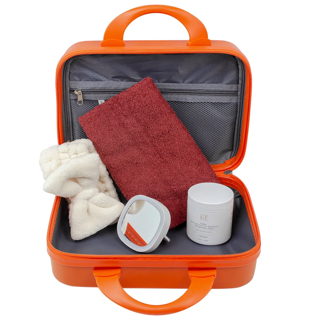 Набор, сумка оранжевая 026#+полотенце+пэды53012+зеркало52870+повязка на голову бант La and Te beaute LT7Bag