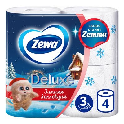 Бумага туалетная "Zewa Deluxe", 3 слоя, 4 рулона