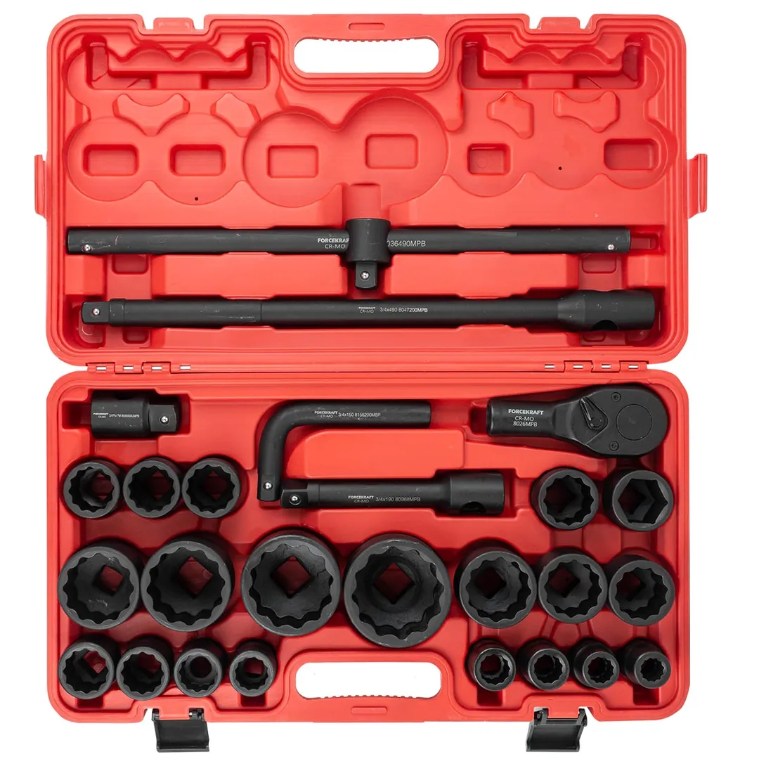 Набор ударных головок 26 пр, 3/4''&1'' 6-гр. 17-65 мм ForceKraft FK-68262-9MPB