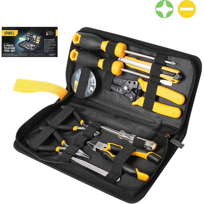 Набор ручного инструмента Deli YS EDL-C1011E, 11 пр, сумка, черный, желтый