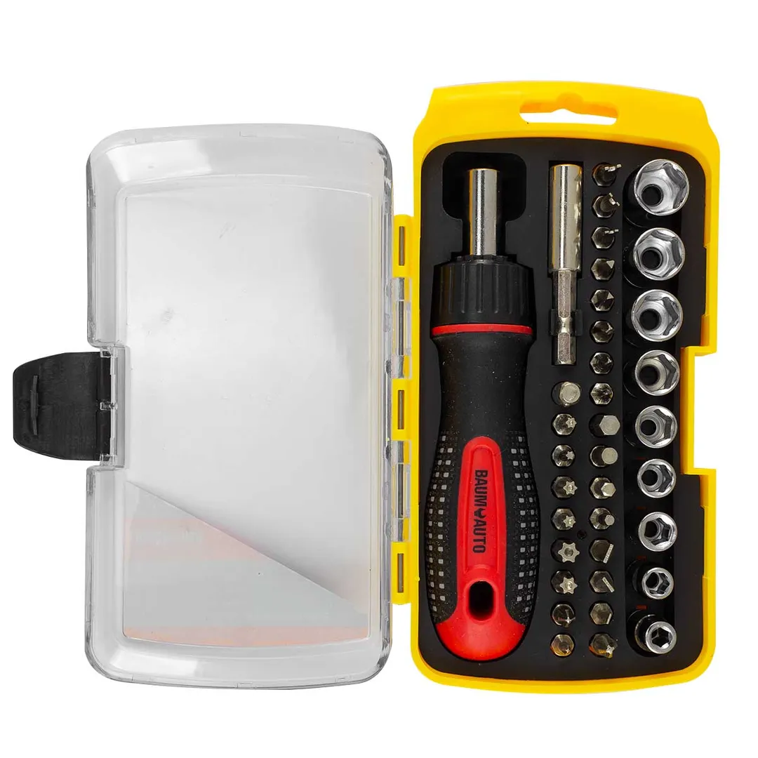 Отвертка реверсивная с битодержателем, комплектом бит и головок 36 пр. BaumAuto BM-30314236