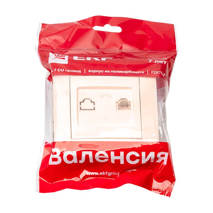 Валенсия розетка телефонная RJ-11 1-местная кремовая EKF PROxima EWT01-034-20