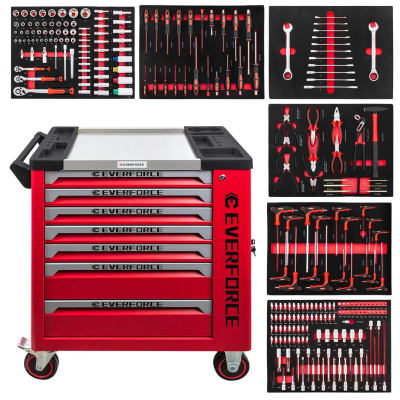 Набор инструментов 250 пр 1/4''&3/3''&1/2'' 6-гр в тележке EVERFORCE EF-55307