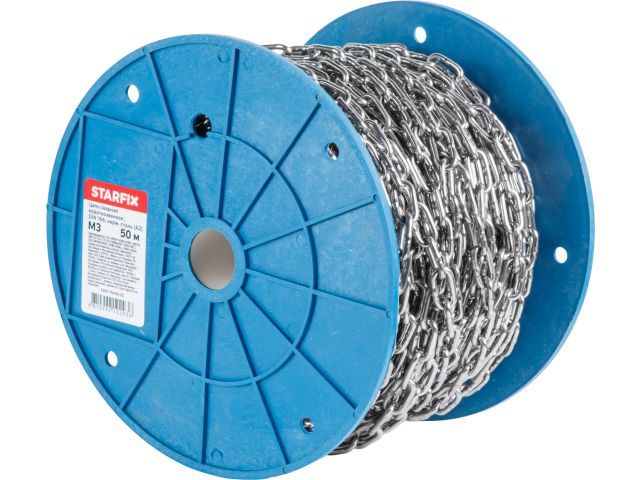 Цепь сварная короткозвенная М3 нерж.сталь, А2, DIN 766, бухта 50м Starfix SMP-75646-50
