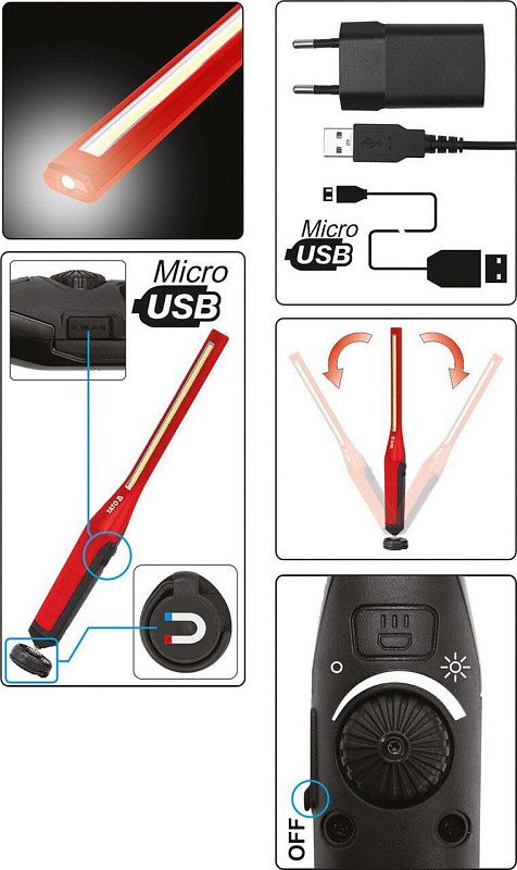 Фонарь светодиодный 7+3W, 60-600lm, 3.7V, 2600mAh, IP54 Yato YT-08519
