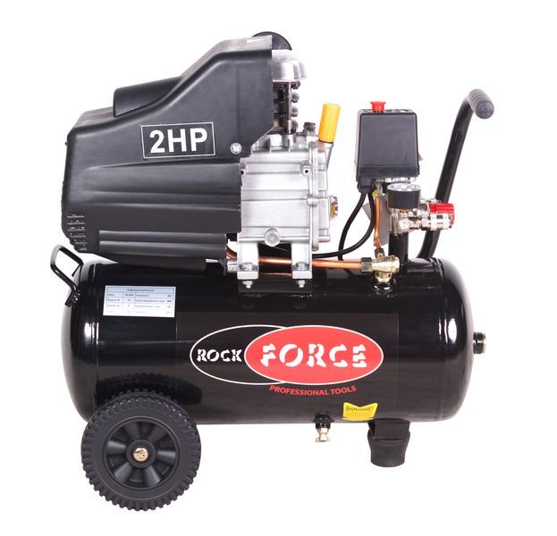 Компрессор поршневой с прямым приводом, 1.5кВт, 8 бар, ресивер 24 л, 198 л/м, 2850 об/мин, 220В, медная обмотка электродвигателя RockForce RF-20/24