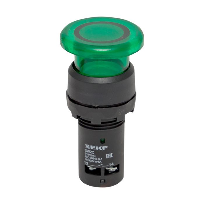 Кнопка SW2C-MD зеленая с подсветкой NO 24В Грибок EKF PROxima sw2c-md-gg-24