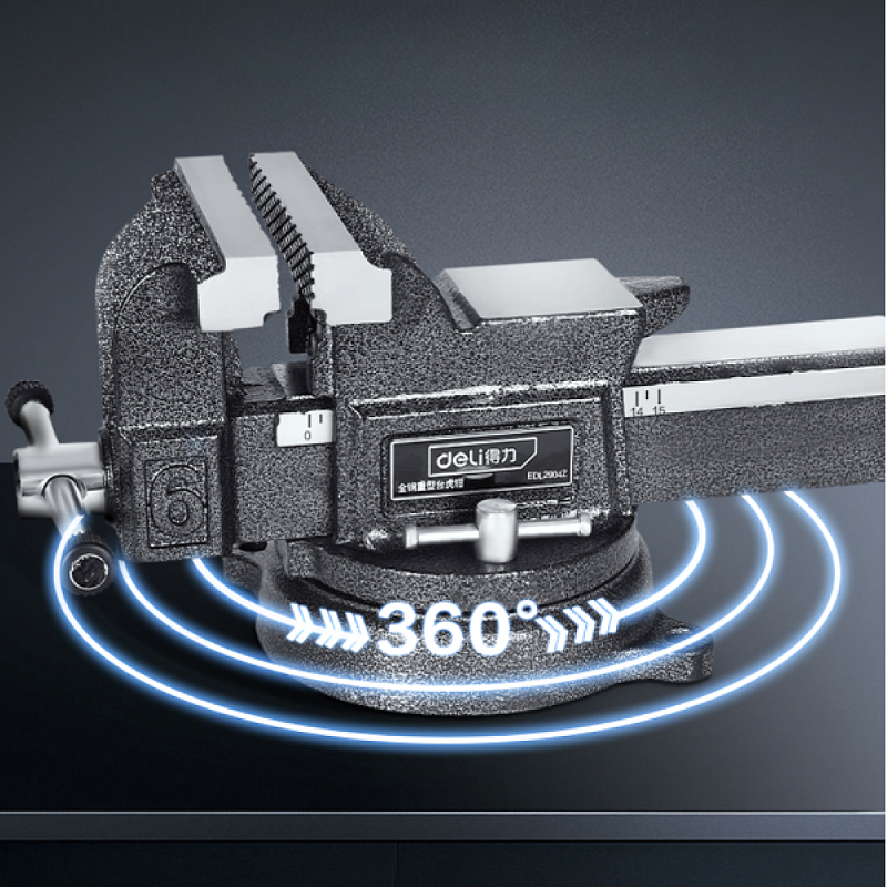 Тиски стальные Deli YS EDL2904Z, поворотные, с наковальней, 4"-100 мм