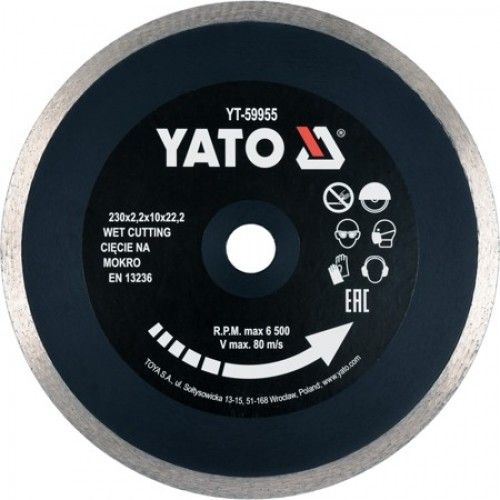 Круг алмазный 230x22.2x2.2 мм. сплошной Yato YT-59955