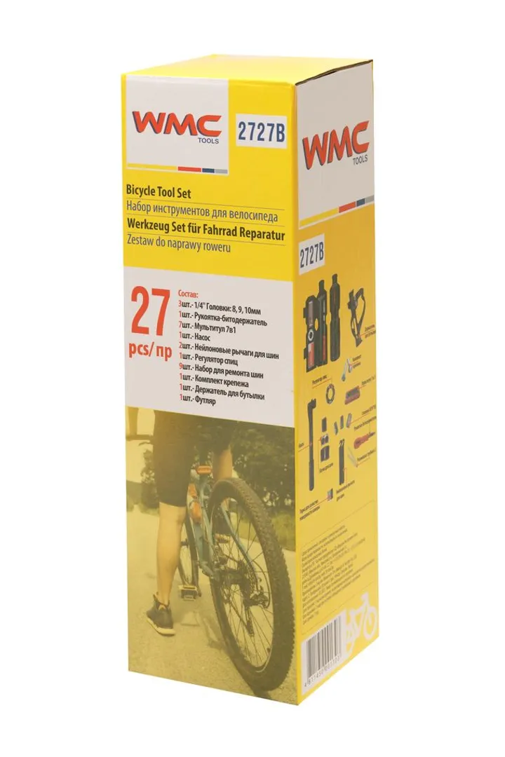 Набор инструментов для обслуживания велосипеда 27 пр., держатель фляги, в черной тубе WMC TOOLS WMC-2727B