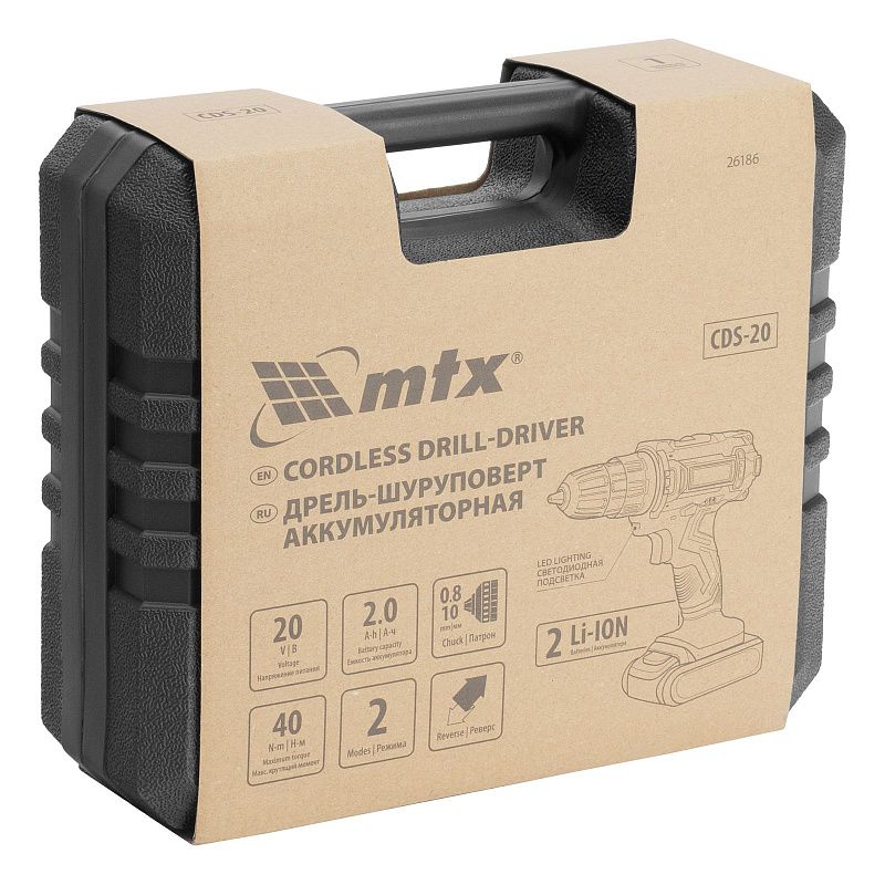 Дрель-шуруповерт аккумуляторная CDS-20, Li-Ion, 20 В MTX 26186