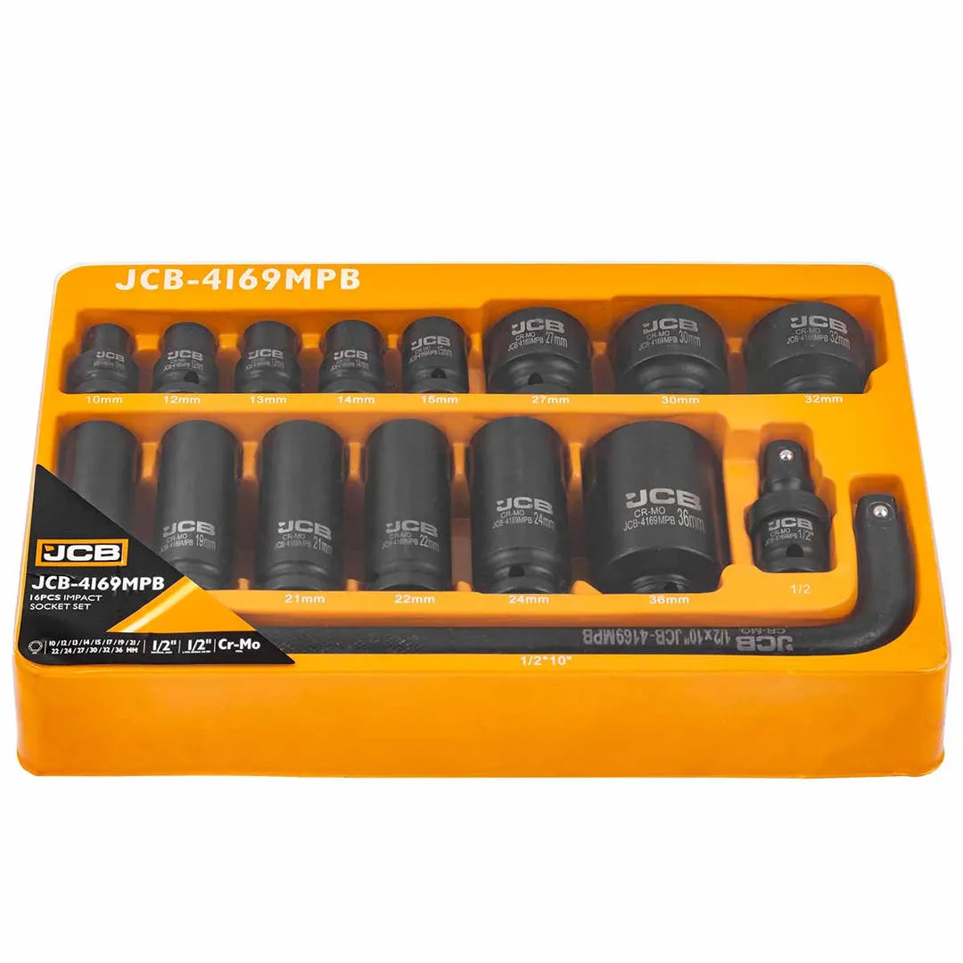 Набор ударных головок 16 пр., 1/2'', 6-гр. 10-32 мм в ложементе JCB JCB-4169MPB