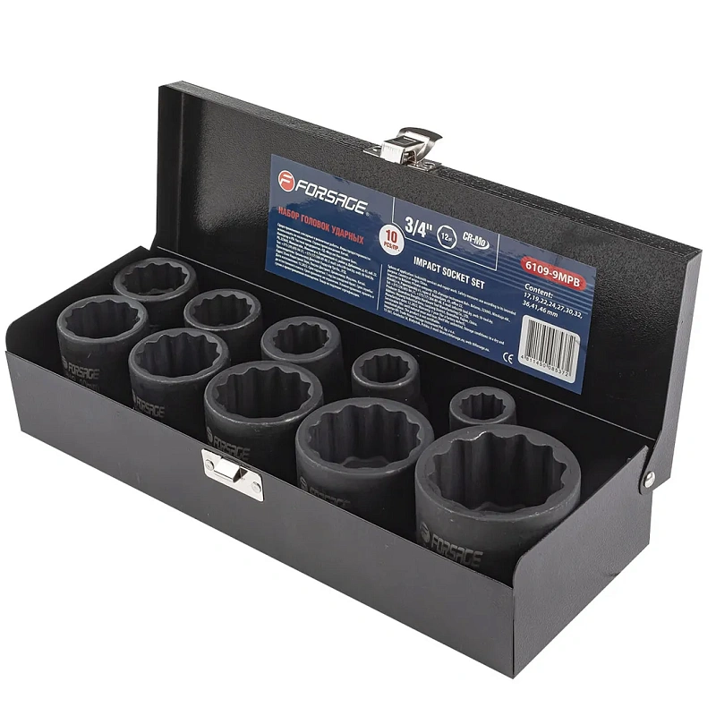 Набор головок ударных 3/4'' 10 пр 12-гр 17-46 мм Forsage F-6109-9MPB