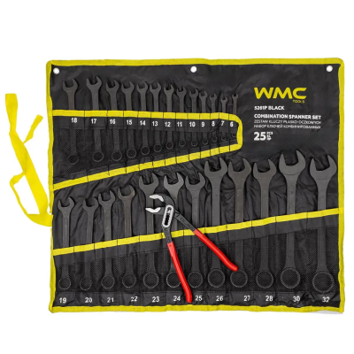 Набор комбинированных ключей 6-32 мм, пассатижи 250 мм, 26 пр WMC TOOLS WMC-5261P+1 BLACK