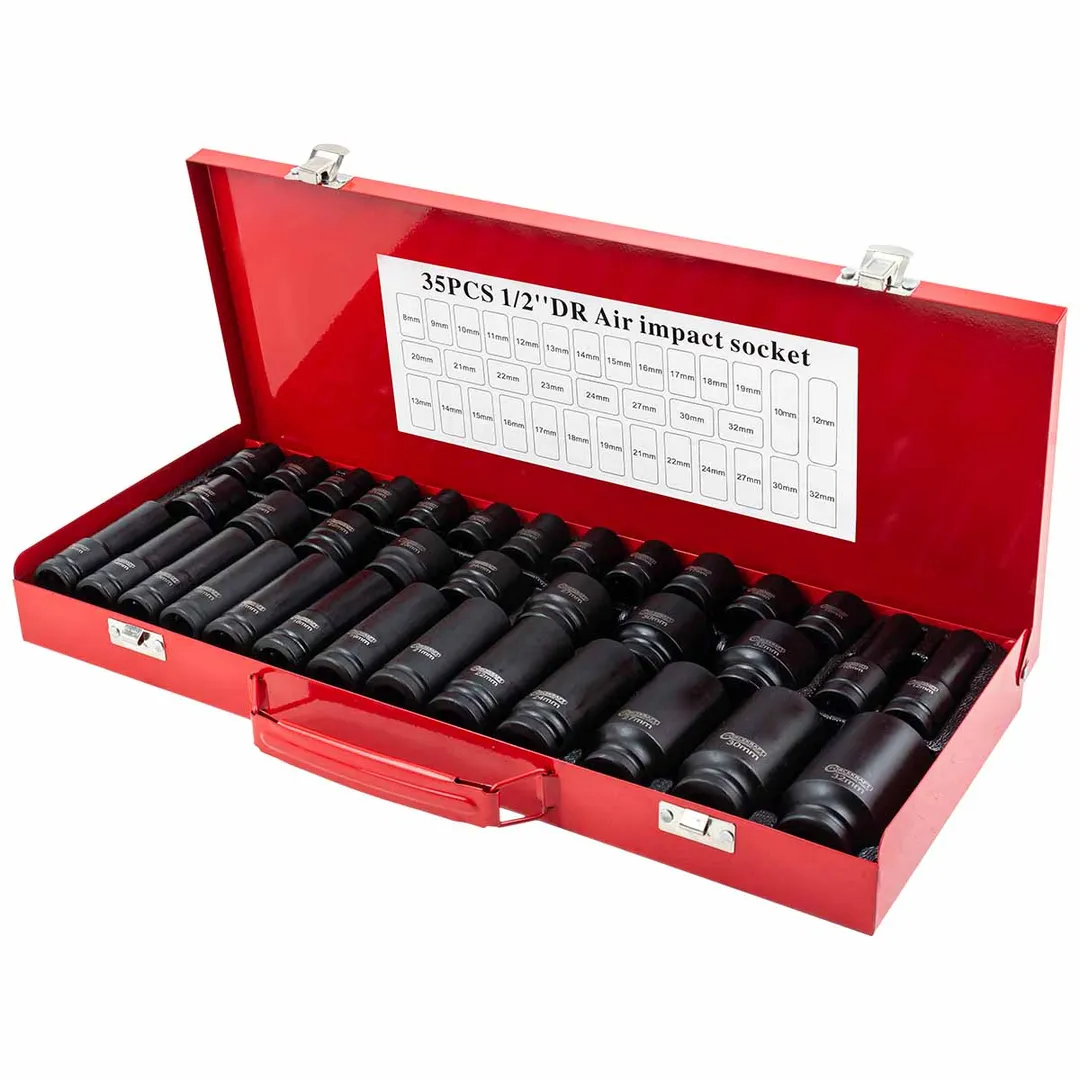 Набор ударных головок 35 пр. 1/2" 6-гр., L38 мм: 8-32 мм, L78 мм: 10-32 мм ForceKraft FK-4353-5MPB