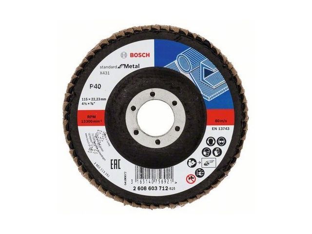 Круг лепестковый 115х22.2 мм K40 плоский STANDARD FOR METAL Bosch 2608603712
