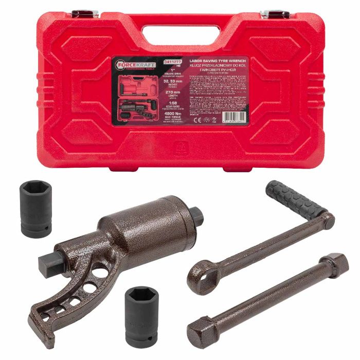 Гайковерт ручной с редуктором 1", головки 32, 33 мм, L270 мм, 1:58, 4800 Нм ForceKraft FK-3411277 HS