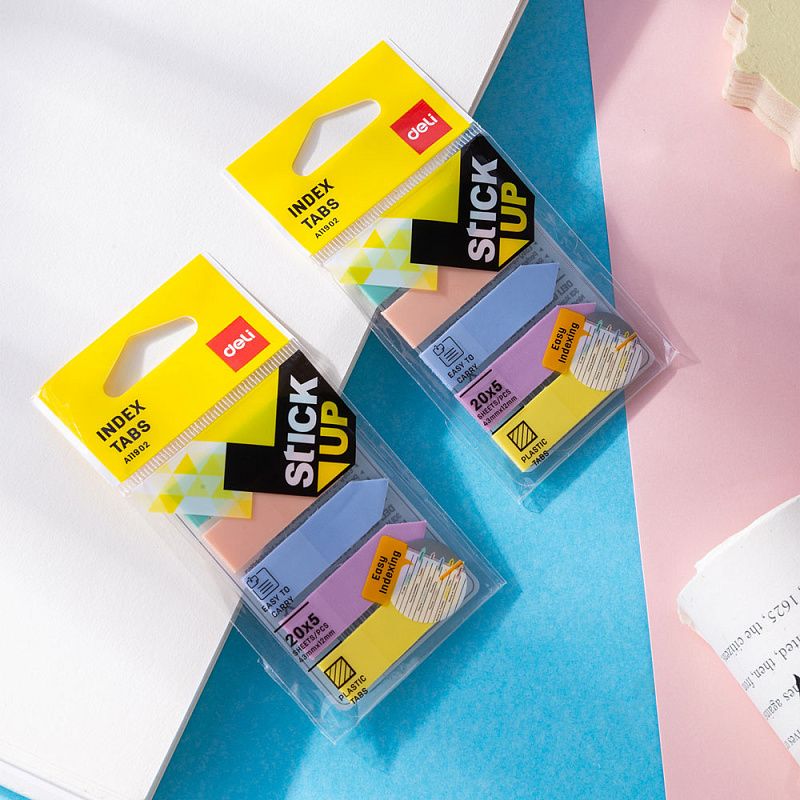 Закладки клейкие "Deli", 12x43 мм, 100 шт, ассорти