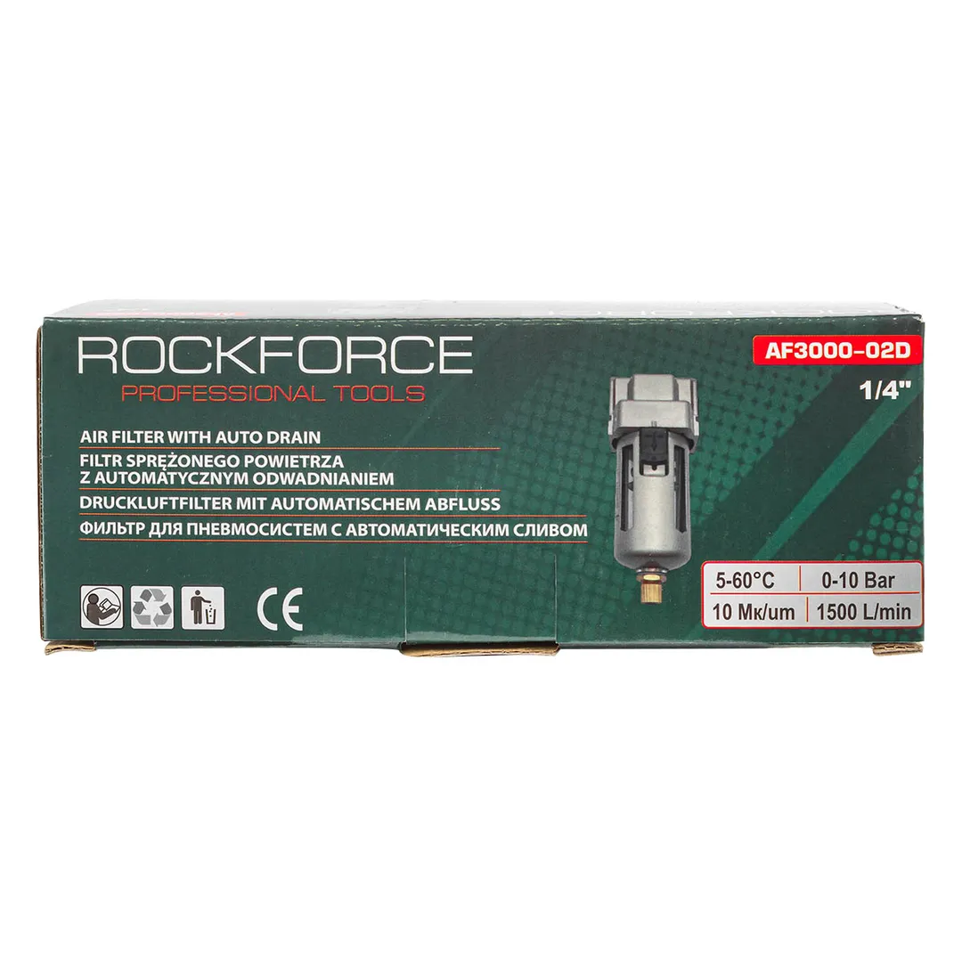 Фильтр воздушный для пневмосистем 1/4", с автоматическим сливом RockForce RF-AF3000-02D