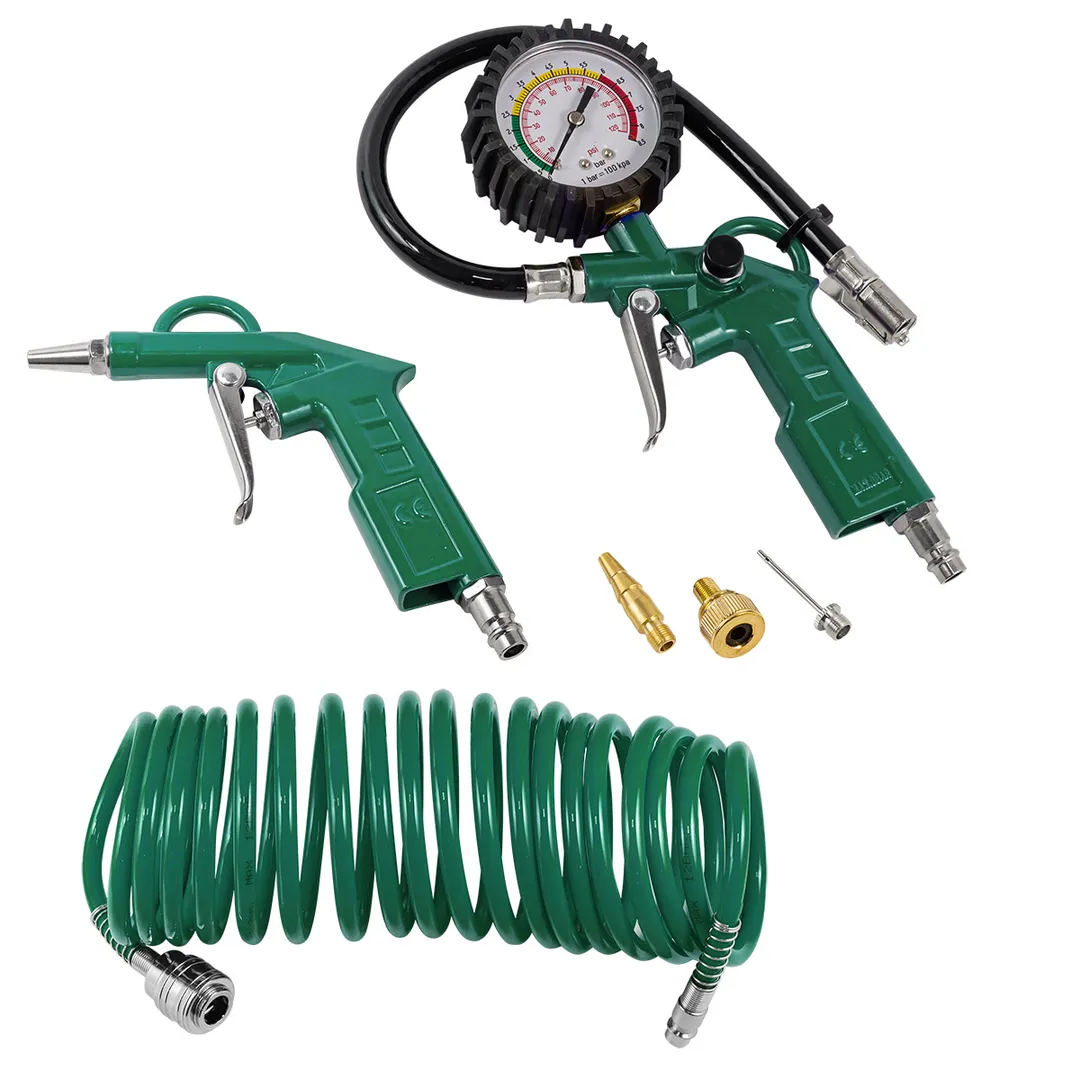 Пистолет для подкачки шин с манометром в комплекте с пистолетом обдувочным и шлангом, 0-8.5 Bar, шланг 5 м RockForce RF-STG-26K6