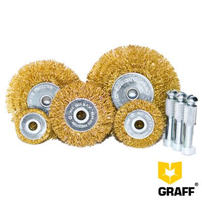 Дисковые гофрированные щетки с переходником ц/х набором из 5 штук GRAFF 30402