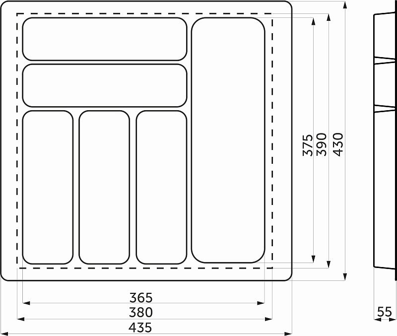 Лоток для столовых приборов 500 MARBLE 435*430, черно-серый мрамор AKS 117570