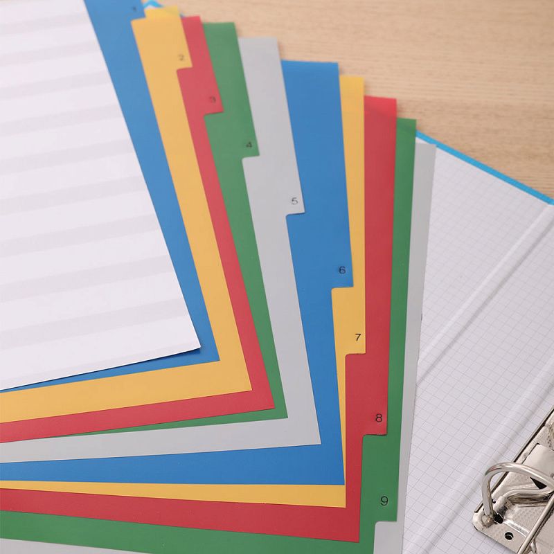 Разделитель "Deli", A4, 10 делений, ассорти