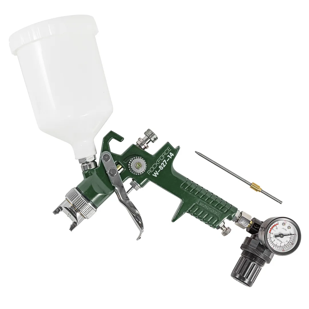 Краскораспылитель с верхним пластиковым бачком, регулятором давления и доп. Дюзой RockForce RF-W-827-14