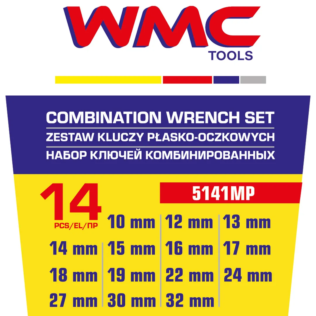 Набор ключей комбинированных 14 пр., 10, 12-19, 22, 24, 27, 30, 32 мм WMC TOOLS WMC-5141MP