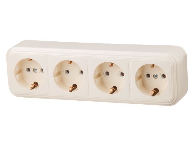 Розетка 4-ая, открытая, с/з, бежевая, Стандарт, RA 16-466 БЖ, Юпитер JP7430-12