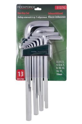 Набор ключей Г-обр. HEX экстра длинных 13 пр. 2-19 мм. RockForce RF-5137XL