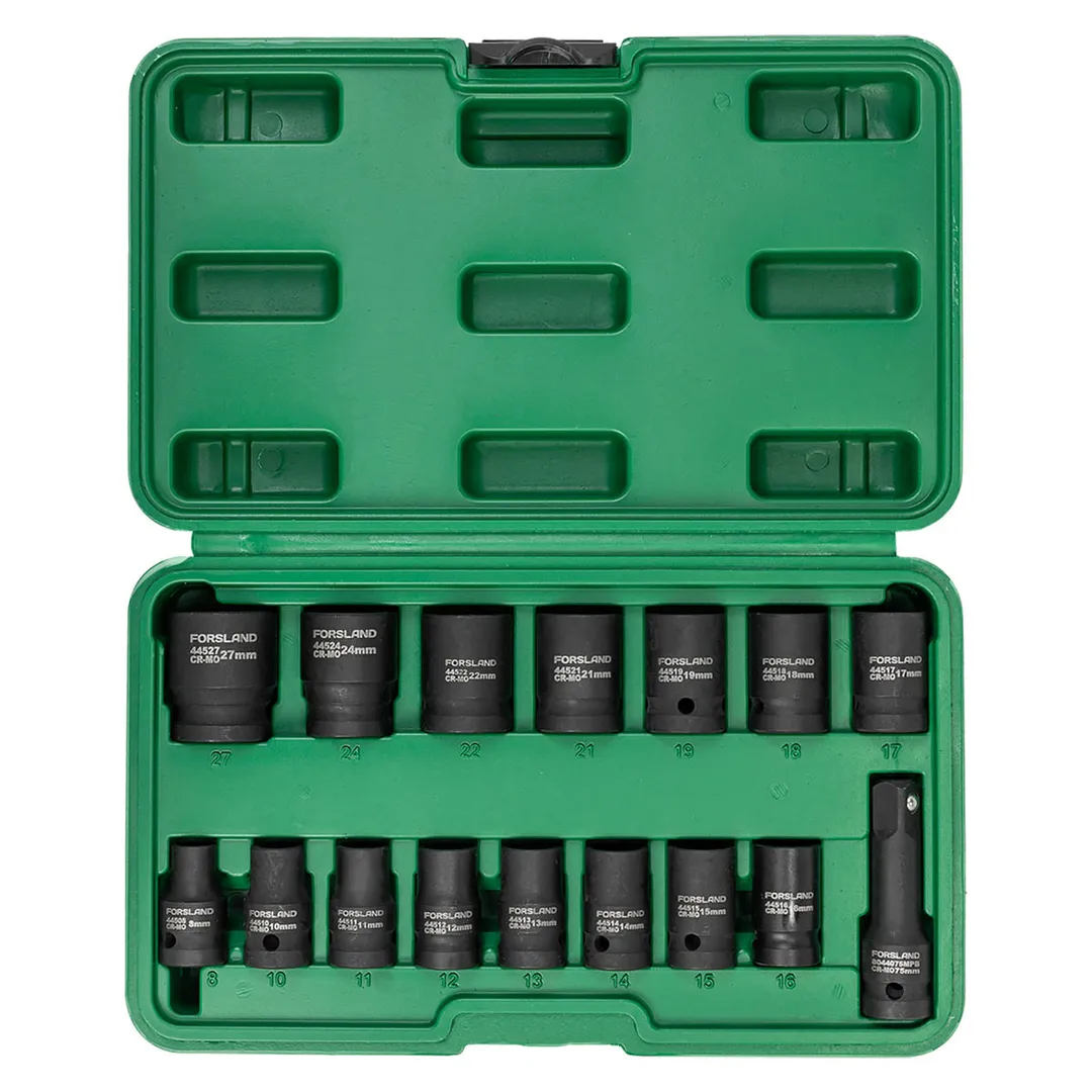 Набор головок ударных 8-27 мм 1/2'' 6-гр 16 пр Forsland Forsland-4179-5MPB