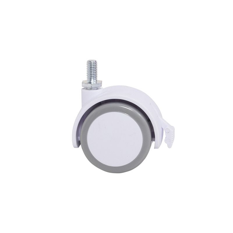 Колесо меб. пласт. FURNI d50 с винтом M8 с торм., белый/серый AKS 122722