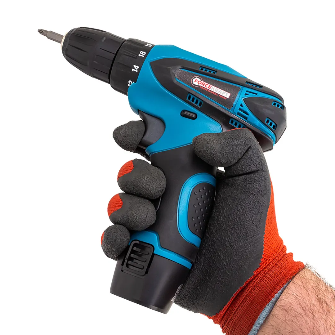 Дрель-шуруповерт аккумуляторная с набором аксессуаров ForceKraft FK-CD6017